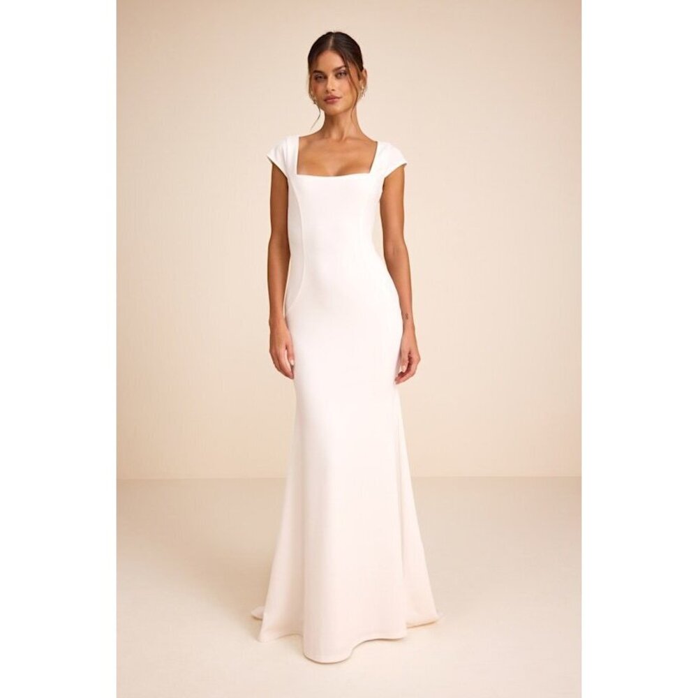 Lulus Alena White Cap Sleeve Mermaid Maxi Dress - Size XL